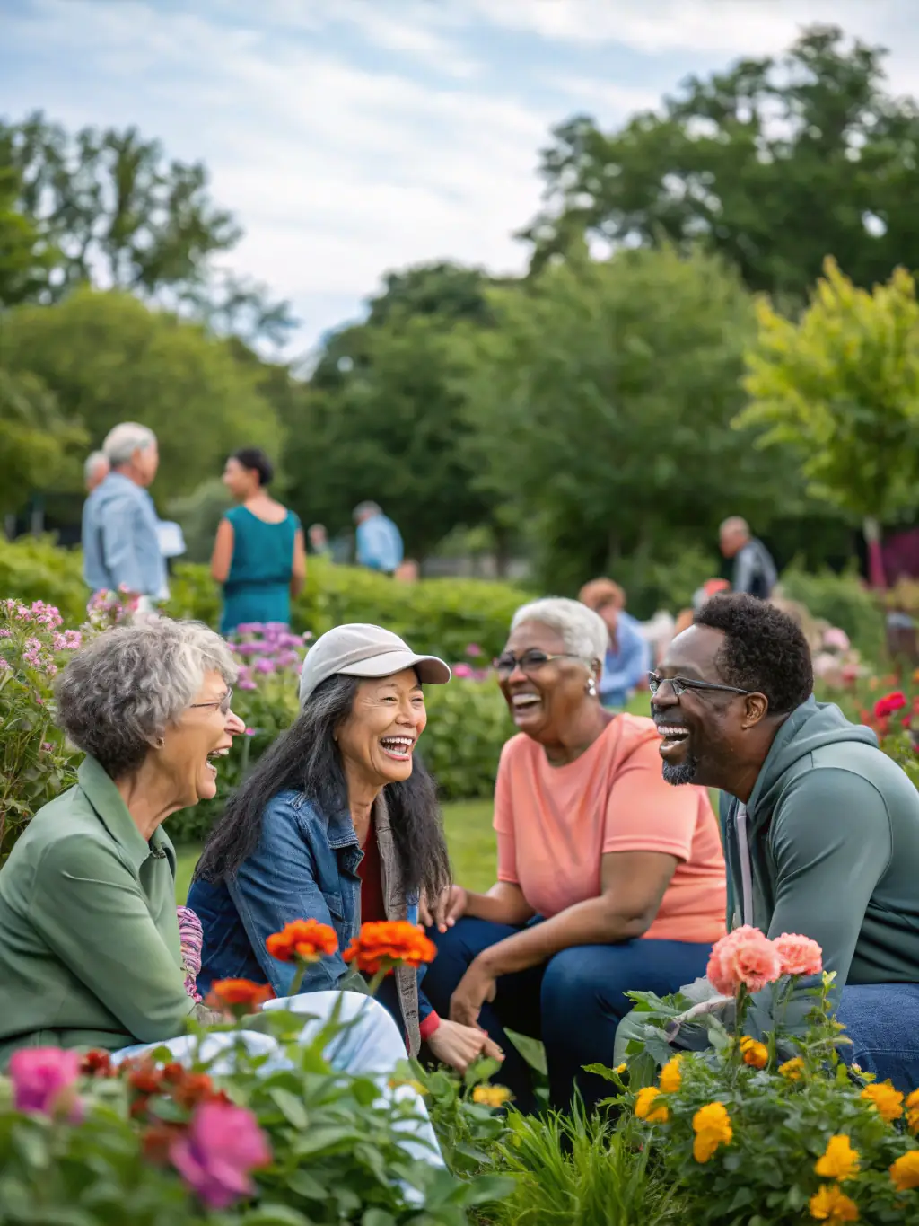 An inclusive image of people of all ages and abilities participating in a community dance event outdoors, celebrating diversity and promoting social connection through movement.