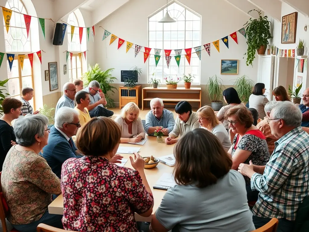 A community event where GYM DANSE AIGRE members are interacting and socializing after a class, highlighting the social connection aspect.